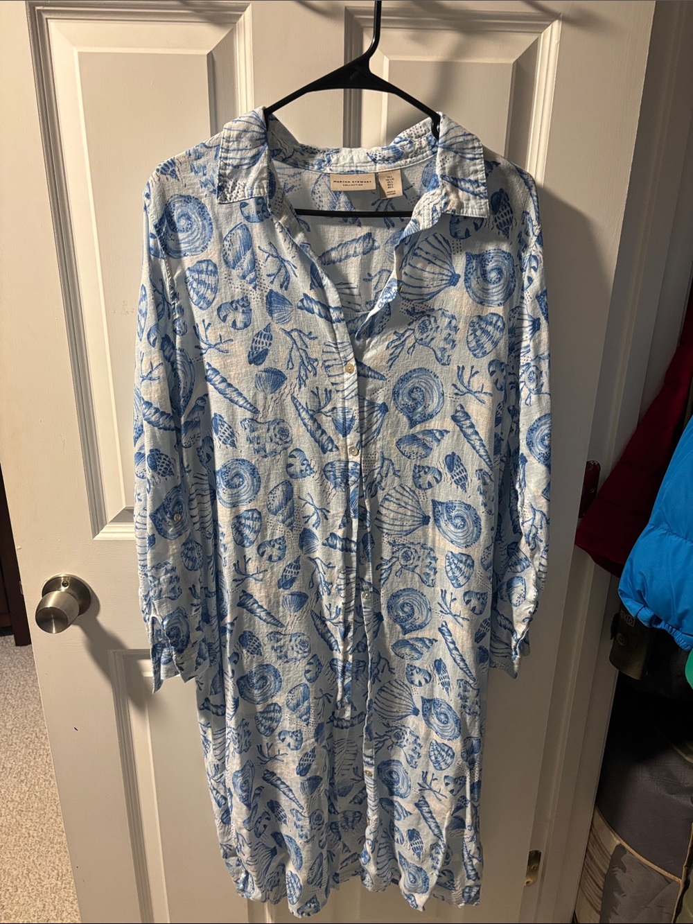 Martha Stewart Blue & White Seashell Button-Front Tunic